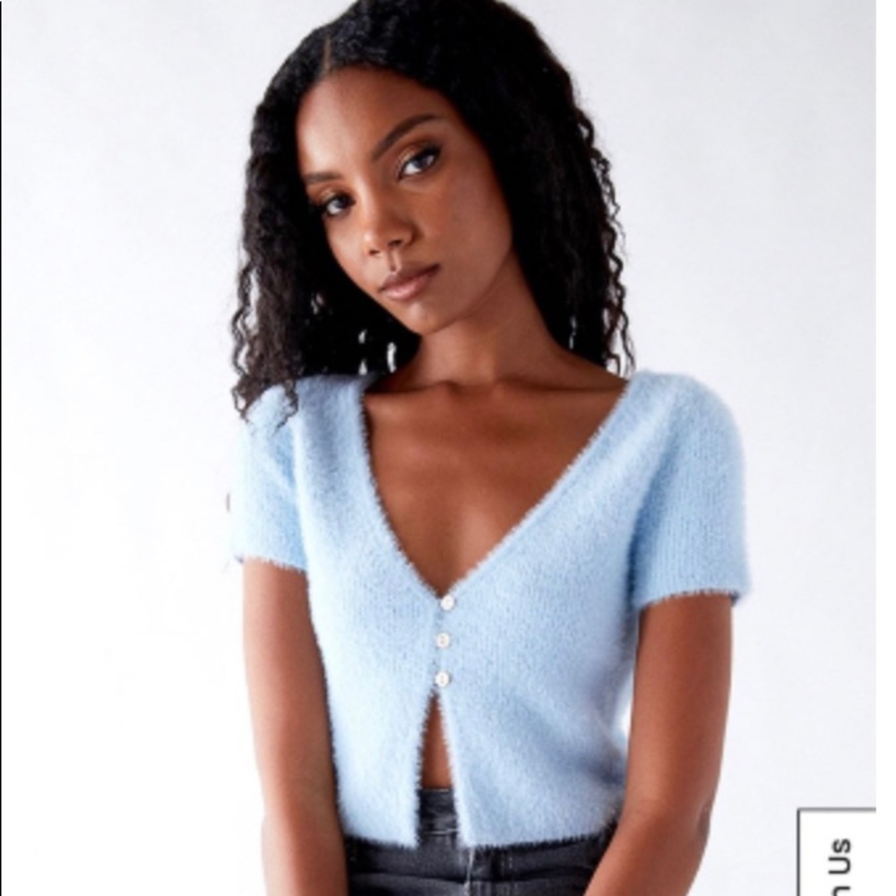 Kendall and Kylie Blue Fuzzy Short Sleeve